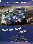 Porsche Original Rennplakat 1993 - Porsche Gewinnt Spa - Gut Erhalten